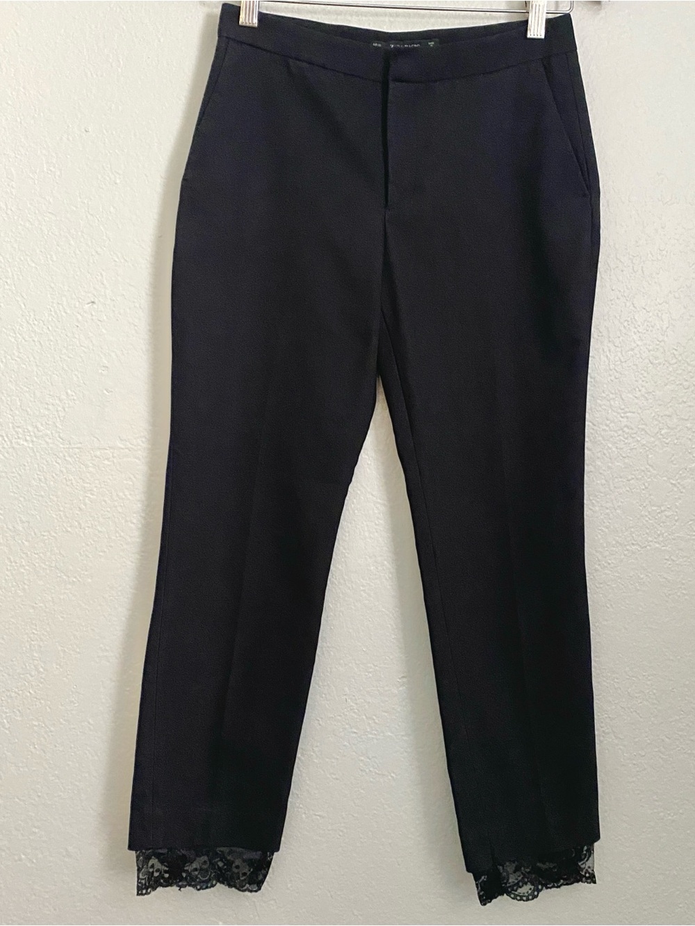 Zara Basic Pants Women's XS Black Cropped Lace Trim Dressy Casual Goth Fairy